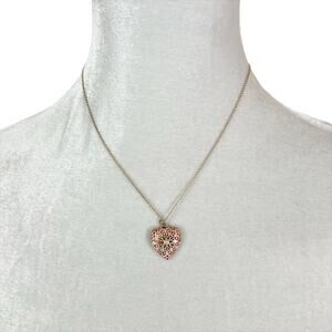 Gold Tone Adjustable Chain Necklace with Pink Floral Heart Pendant Charm